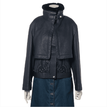 エルメス コットン×レザー レザージャケット 22AW 34 ネイビー
