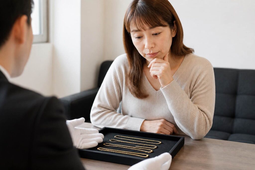 18K/18金のネックレスも今が売り時