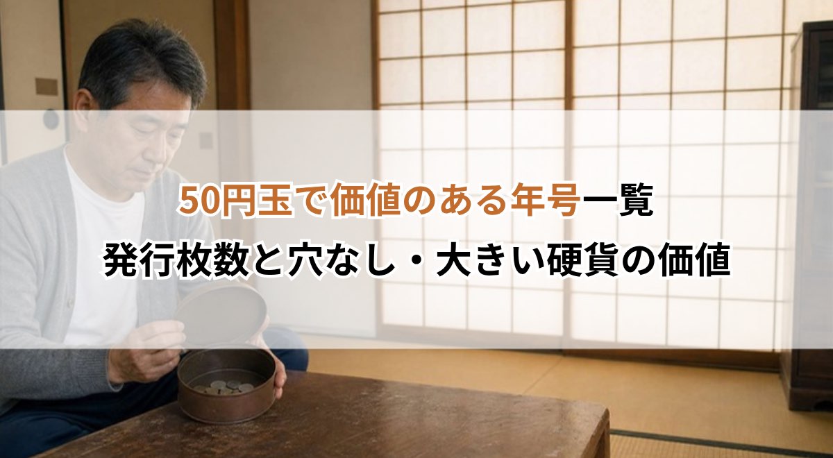 50円玉で価値のある年号一覧｜発行枚数と穴なし・大きい硬貨の価値