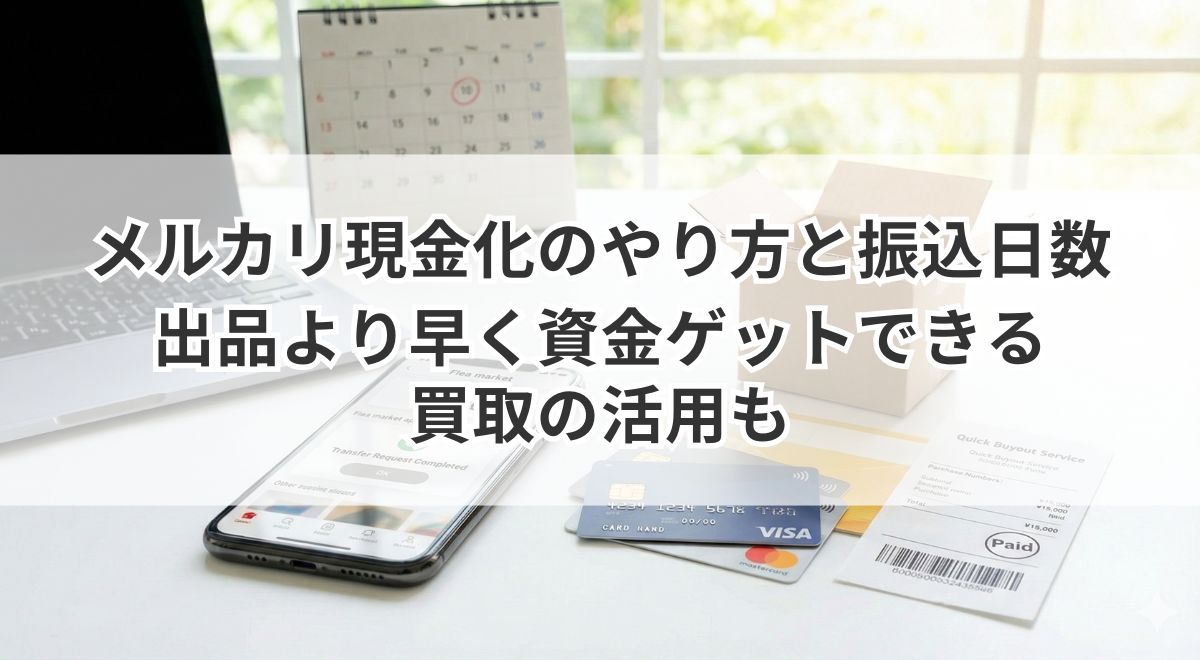 スマホとクレジットカード・振込明細が並ぶ資金化イメージ