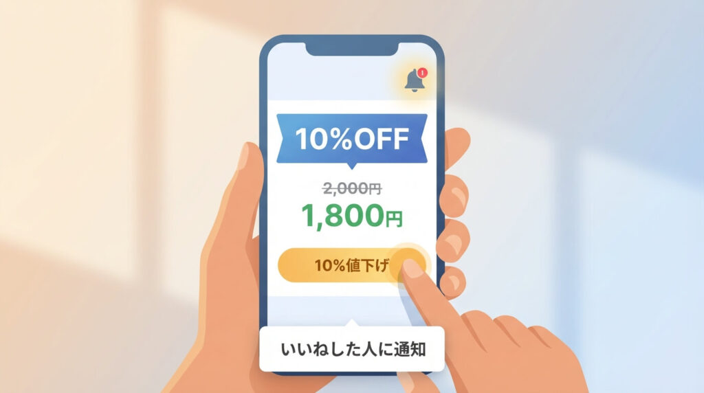 ⑫ 10%値下げでいいね済ユーザーに通知