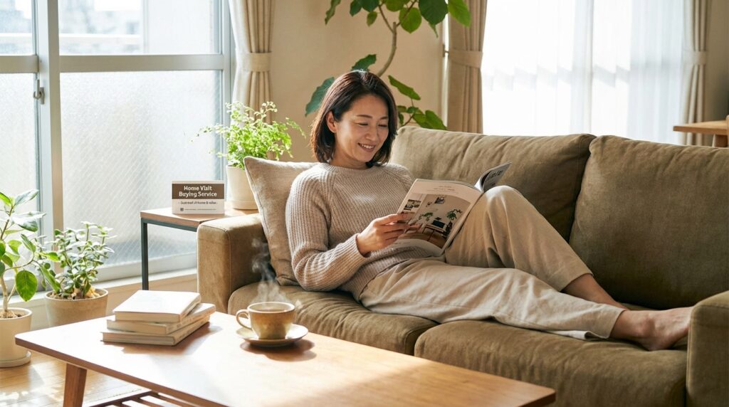 ソファーでリラックスしている女性