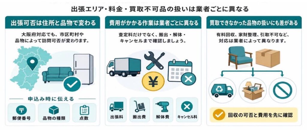 大阪の出張買取業者13社の公式情報を比べて分かった違い